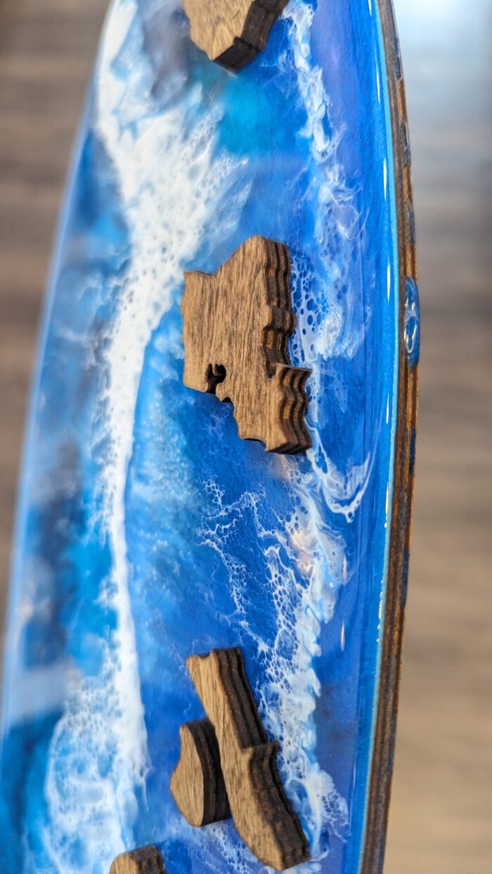 18" Surfboard Ocean Resin Art With Hawaiian Islands - Image 2