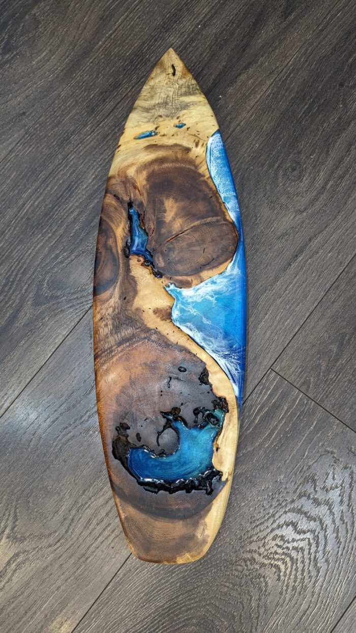 21 inch Monkeypod Wood Surfboard Art | Resin Wood Art For Sale